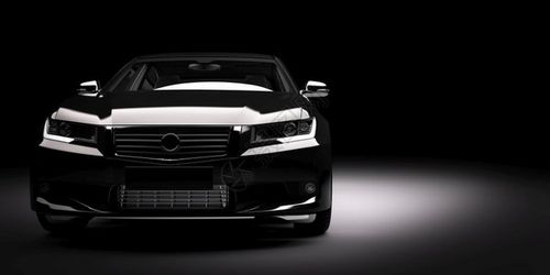 的衰落无品牌3d铸造新的黑色金属轿车在聚光灯下现代的衰败无品牌背景